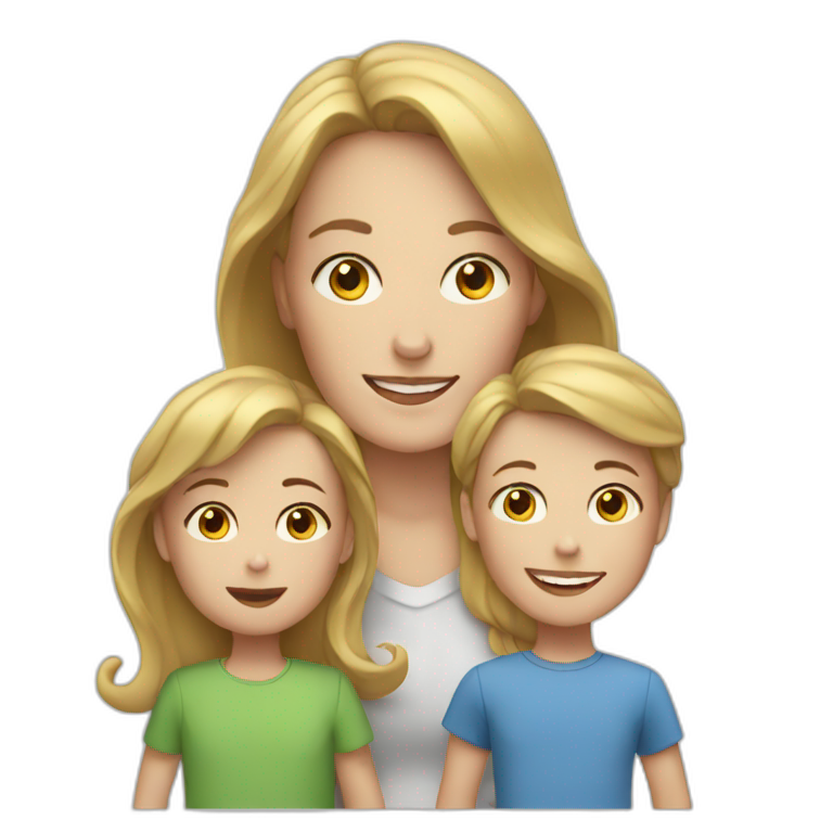white woman with white 2 kids emoji