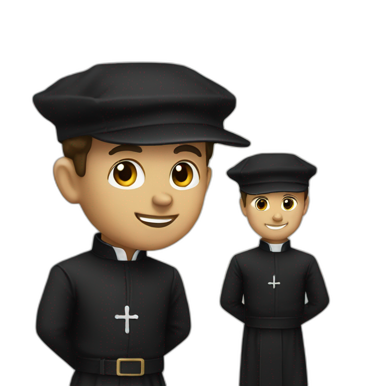 Don Bosco with a black priest suit and a cap emoji