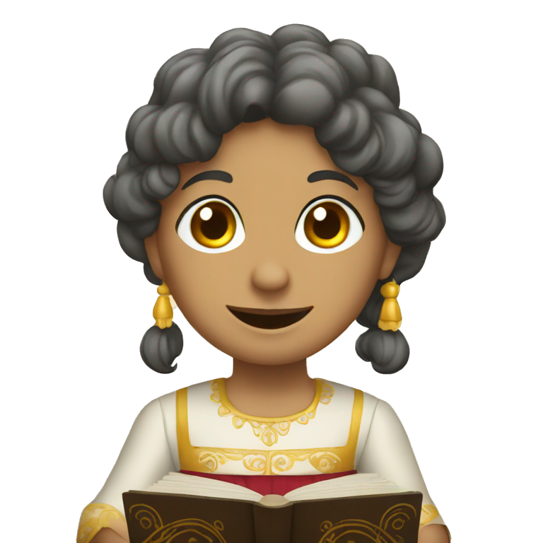 person in spanish dress playing the rhodes emoji