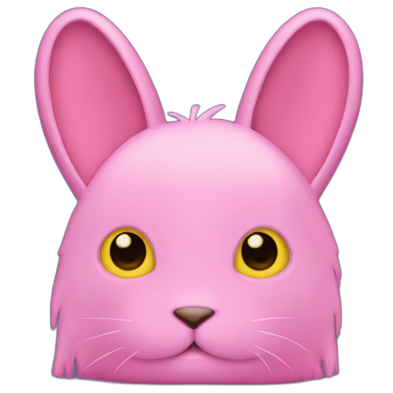 rabbit pink hands hide eyes, wears teeshirt yellow emoji