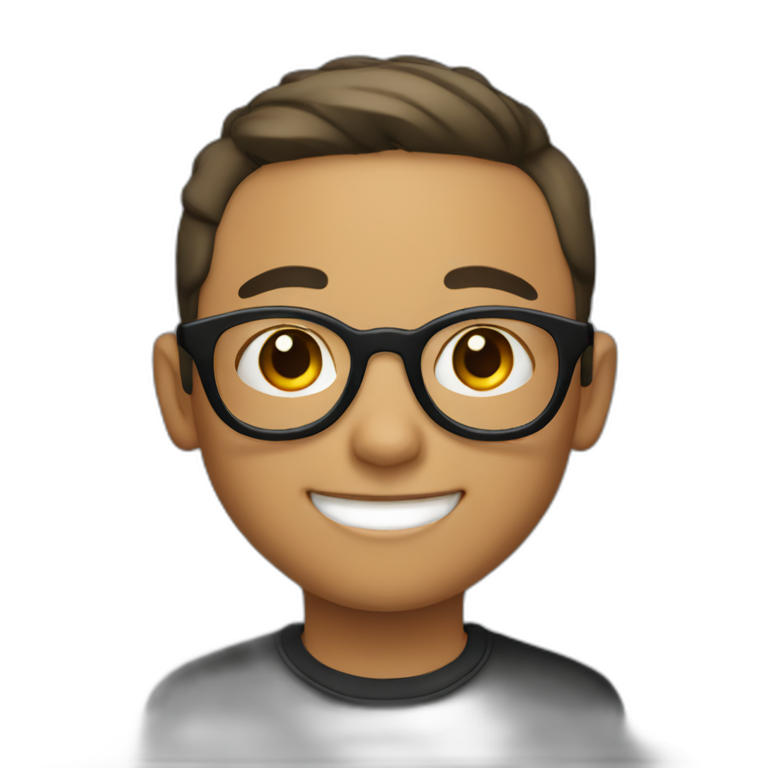 A smiling light-skinned boy with short hair and black-rimmed round glasses emoji