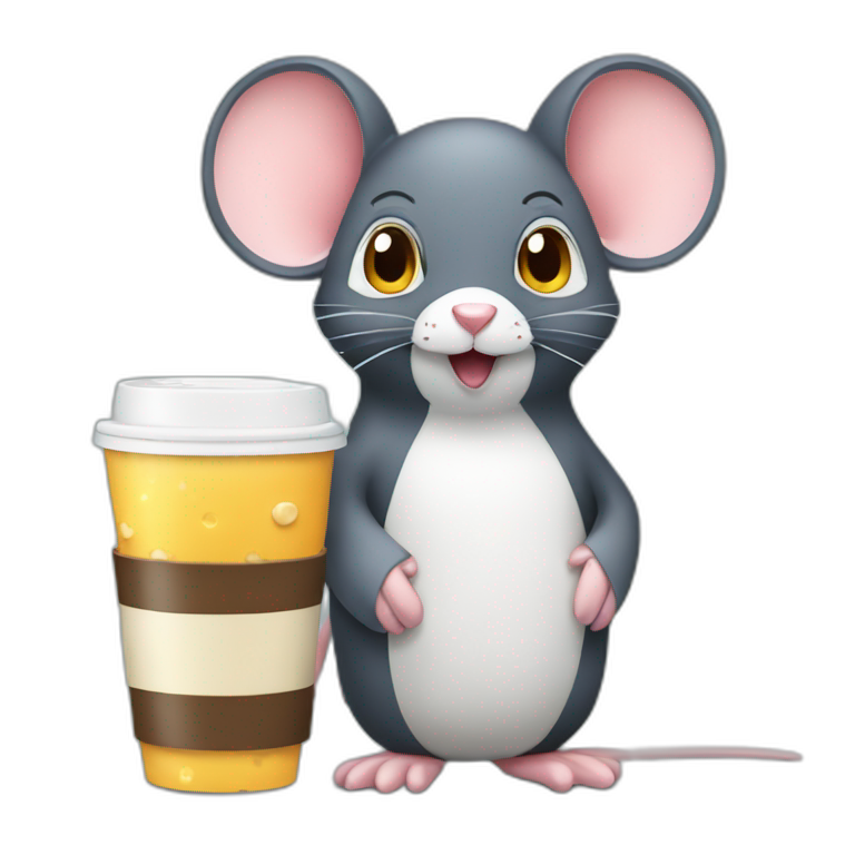 Mouse with penguin drink coffee eat cheese emoji
