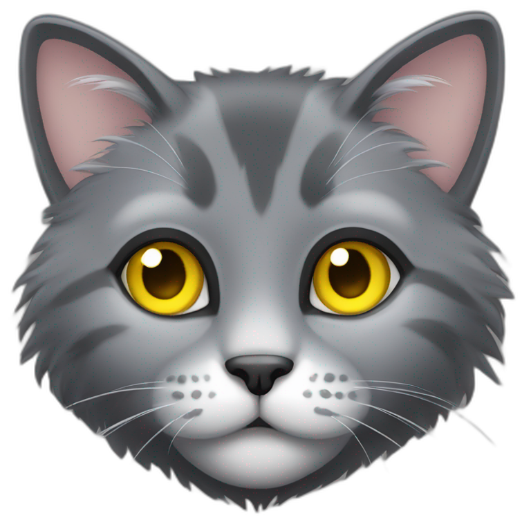 gray and black medium furry cat with yellow eyes emoji