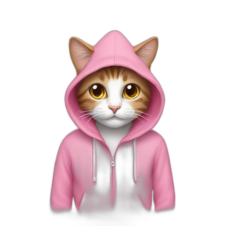 Cat pink hoodie emoji AI Emoji Generator