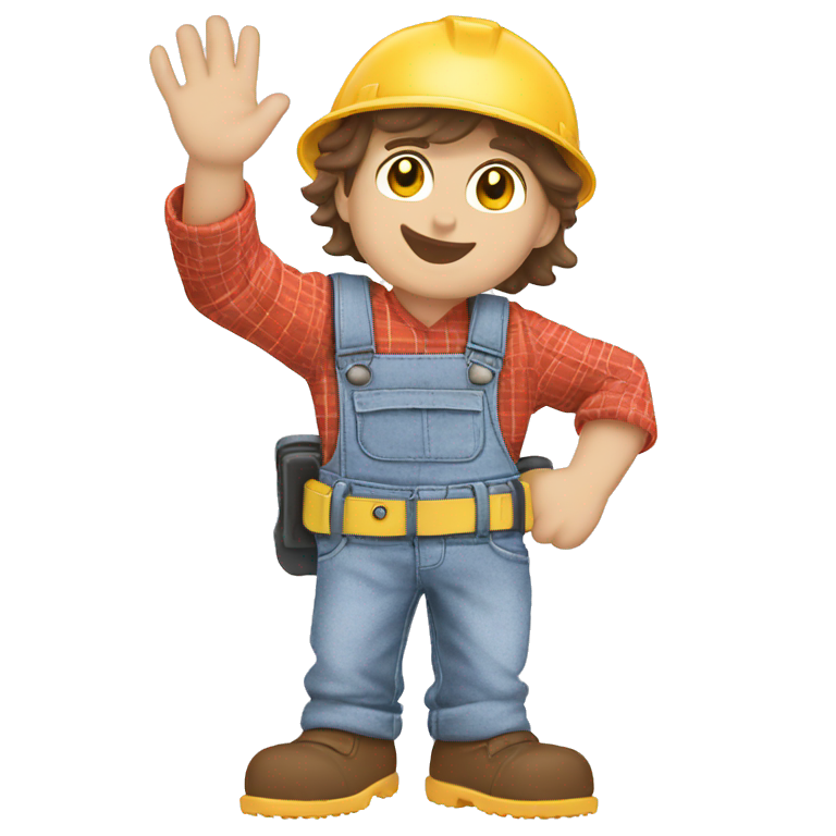 male construction worker waving emoji