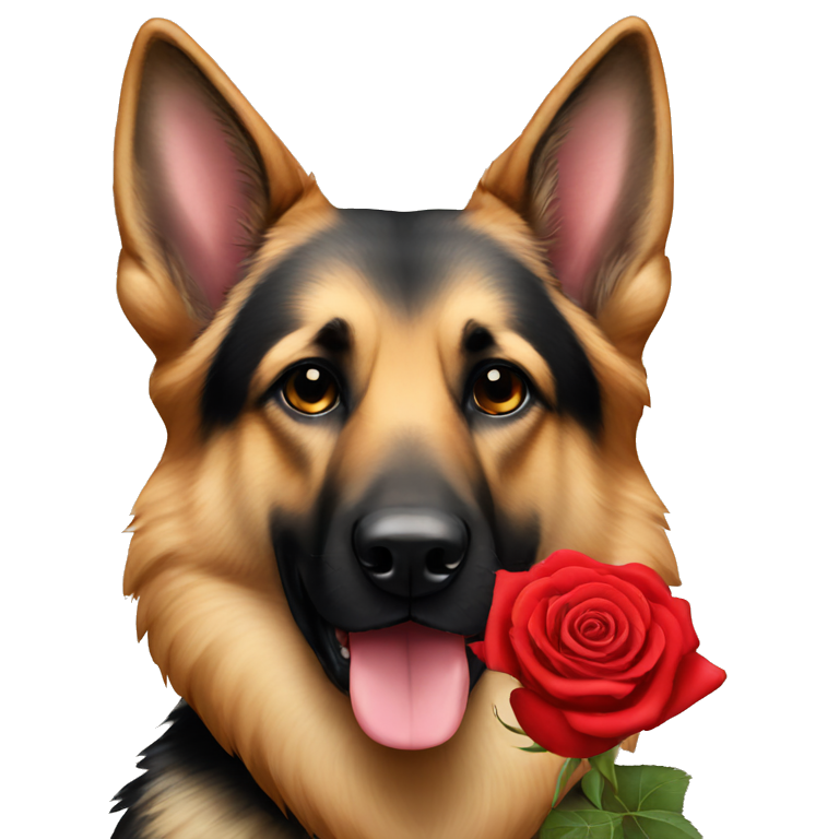 German Shepard with red rose emoji