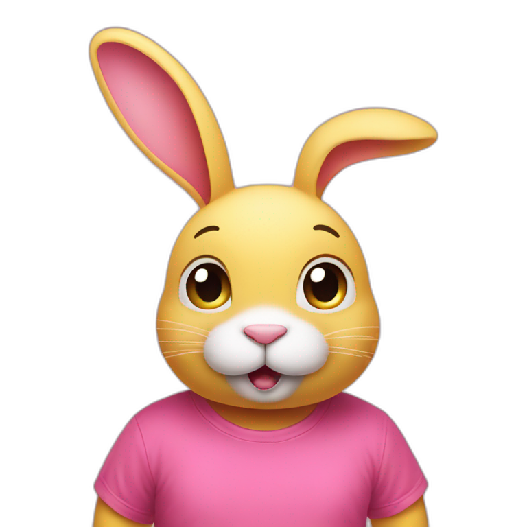 pink rabbit in yellow teeshirt shrugging shoulders emoji