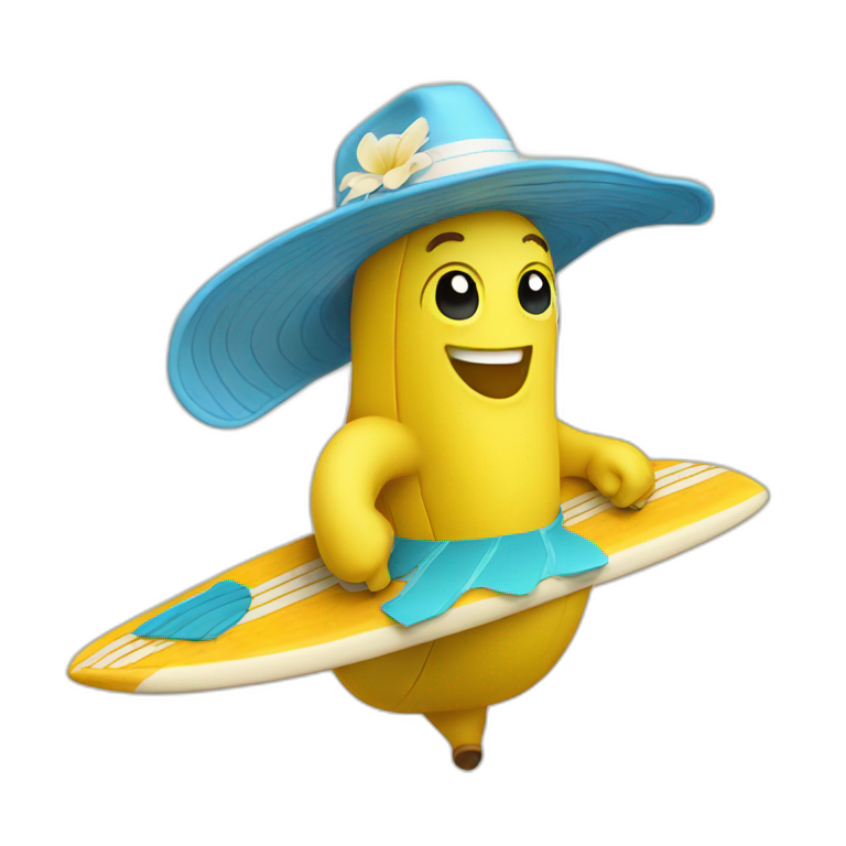 a banana with a hat who’s surfing emoji
