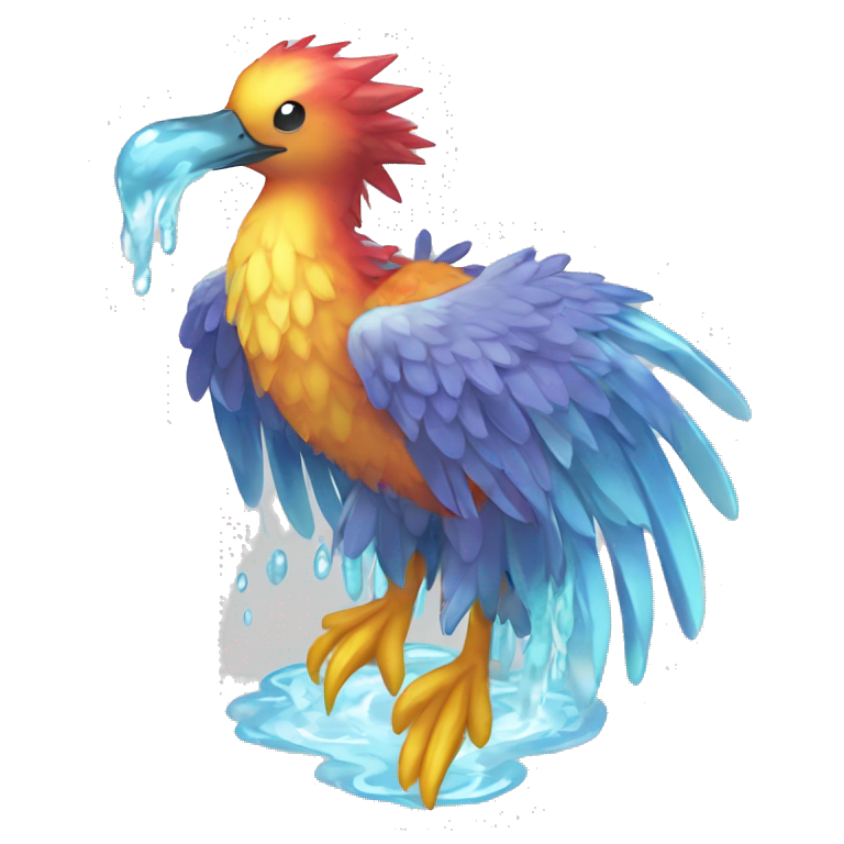Wet dripping watery Cool Cute Fantasy legendary sea-bird ocean-water-type-Hydro-Phoenix-avian Fakemon full body emoji