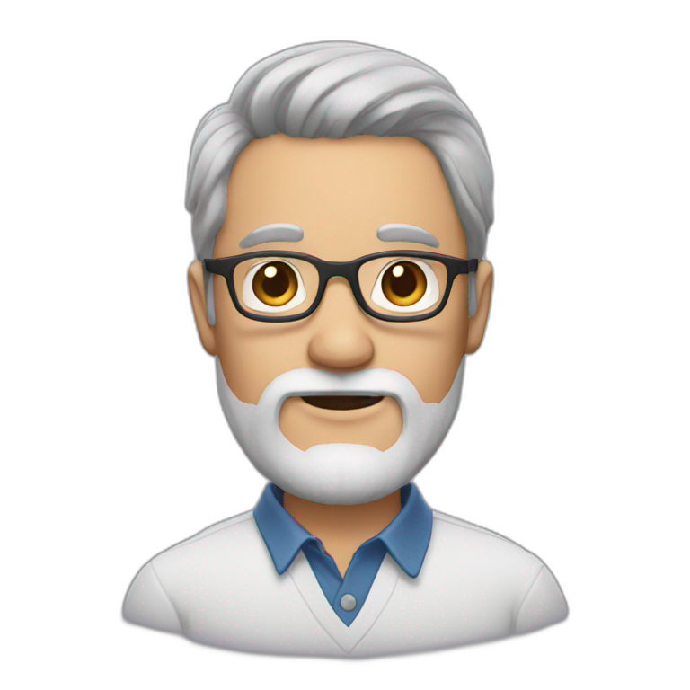 a man with white beard and brown hair with glasses emoji
