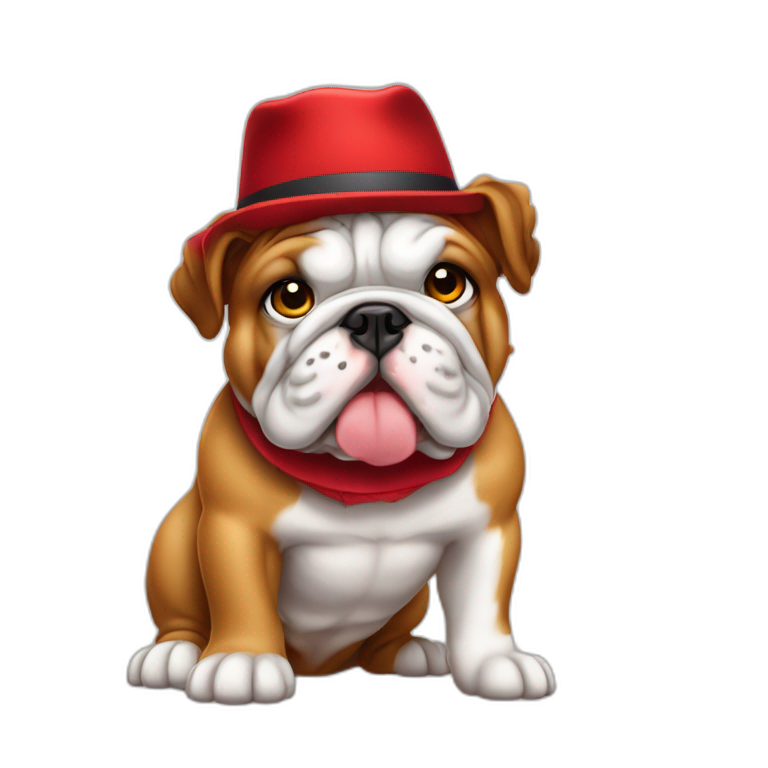bulldog frances branco usando boné vermelho emoji