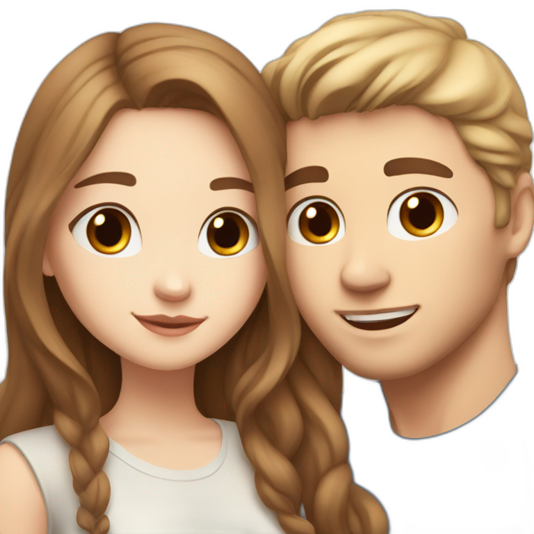 white skin girl with blue eyes and long light brown hair hugging white skin boyfriend with brown eyes and brown hair emoji