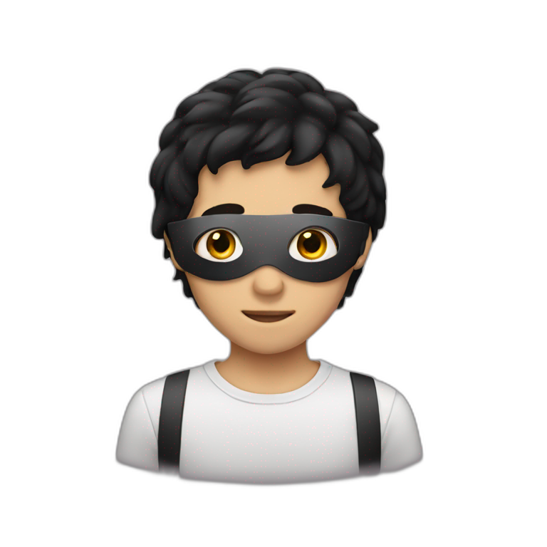 A boy with black hair and wearing a mask emoji
