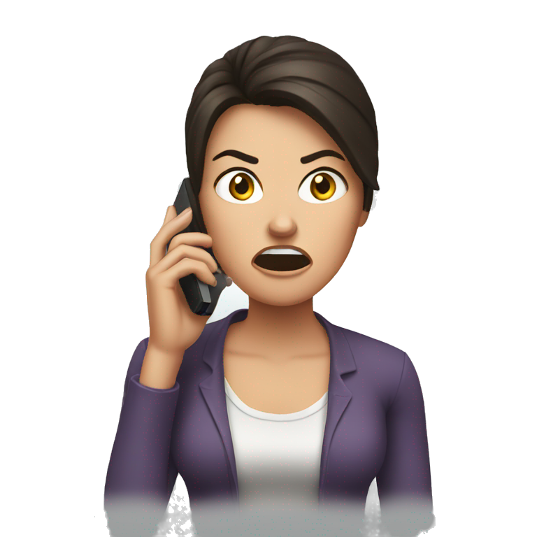 Brunette angry Woman talking on cell phone emoji