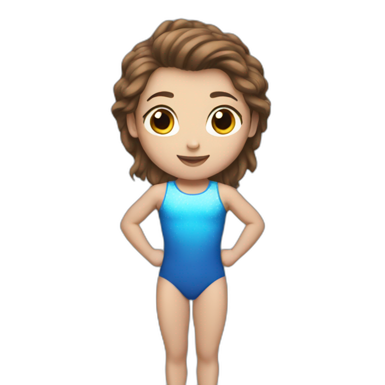 a gymnast with brown hair and a blue emoji