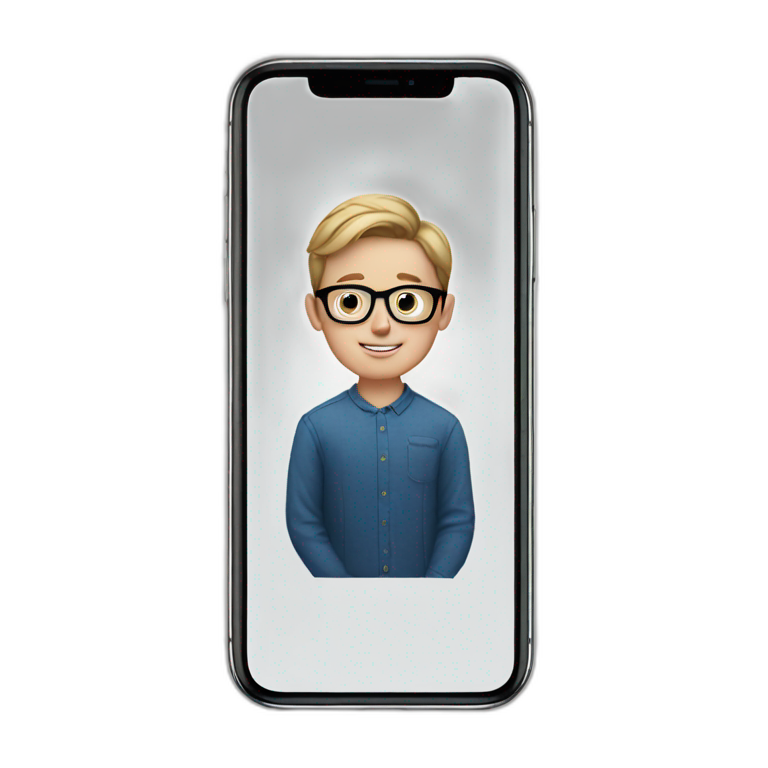 A white boy with glasses on an iPhone 11 emoji
