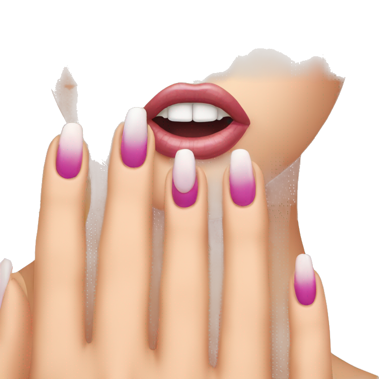 shocked face emoji with hand covering mouth but the hand has acrylic nails emoji