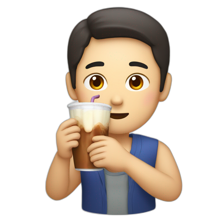 A South Korean man eating a vegetable tempura and drinking chocolate milk  emoji