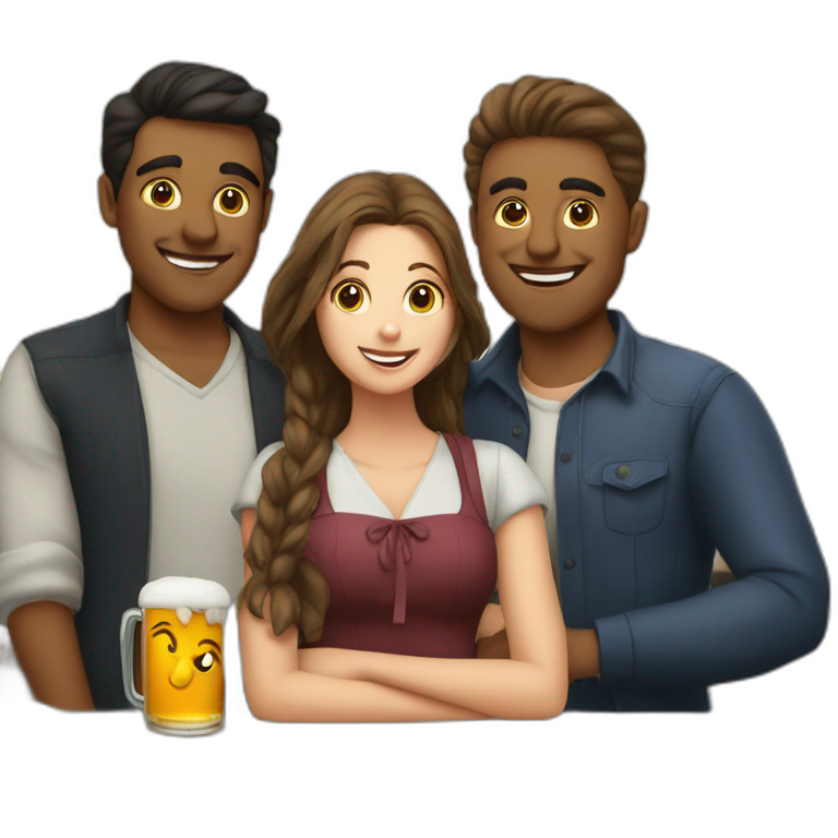 Three girls and a man winning a pub quiz  emoji