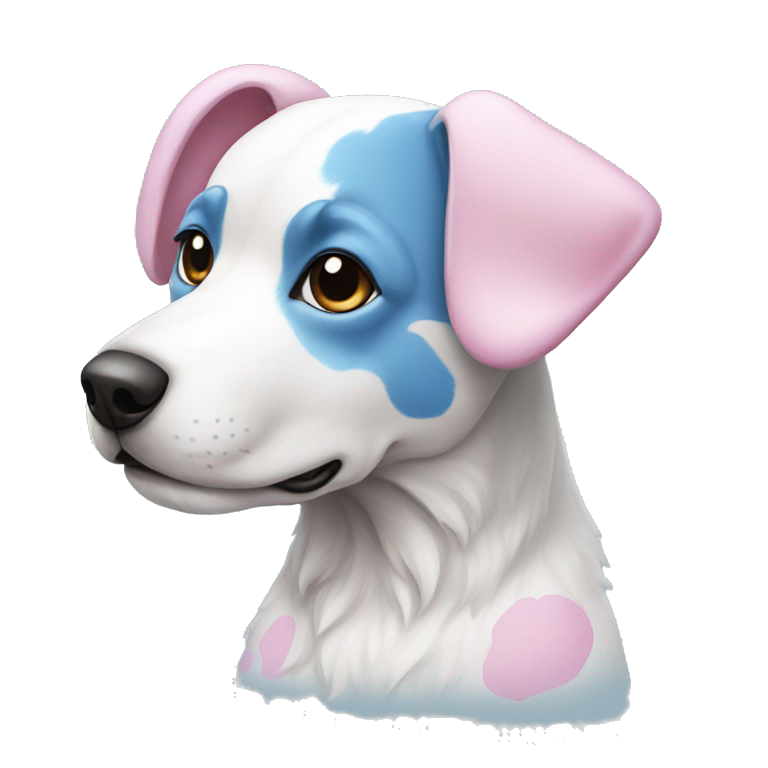 Pink and blue spotted White dog emoji