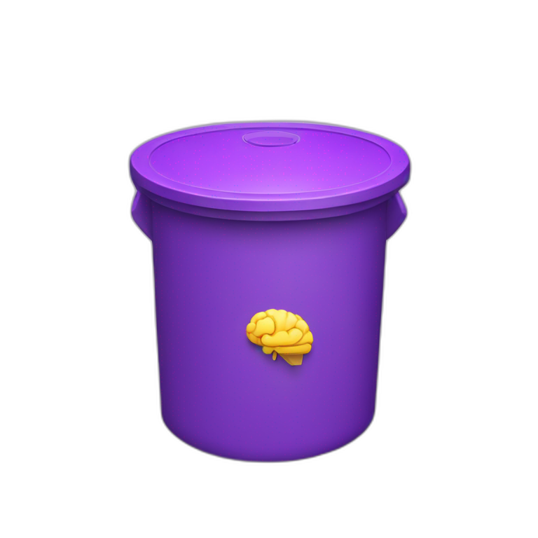 a trash can with a purple brain instead on the top of the lid emoji