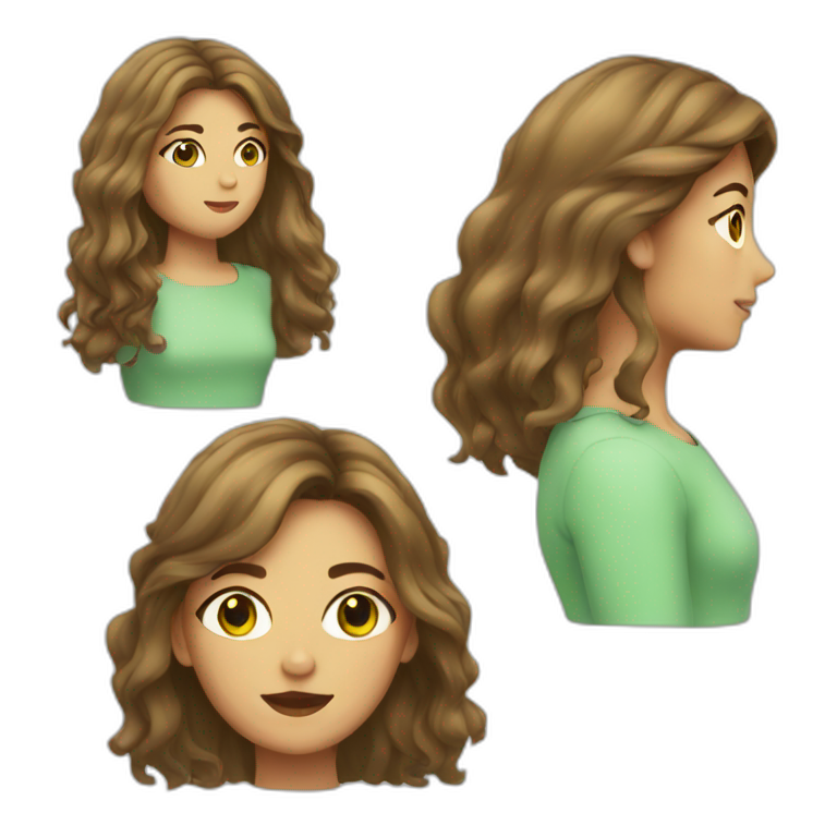 woman, long hair, one eye brown, one eye green emoji