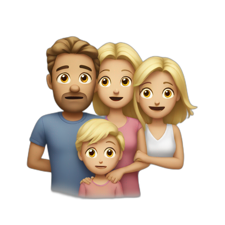 Scared family of 4 white people emoji