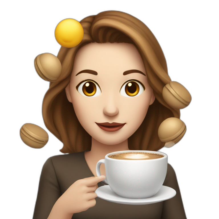 woman juggler with brown hair and pale skin juggling coffee cups and tiny laptop balls emoji