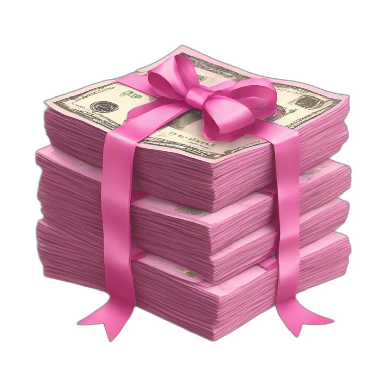 a stack of pink money bills tied with a ribbon emoji