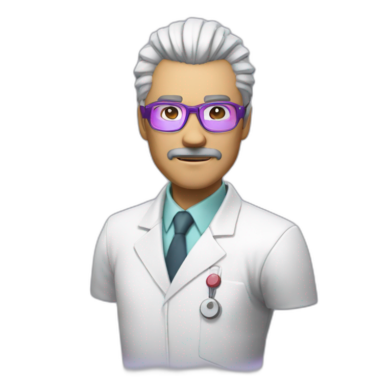 scientist with white coat (white mustache, white Heihachi Mishima hair, purple circle glasses) emoji