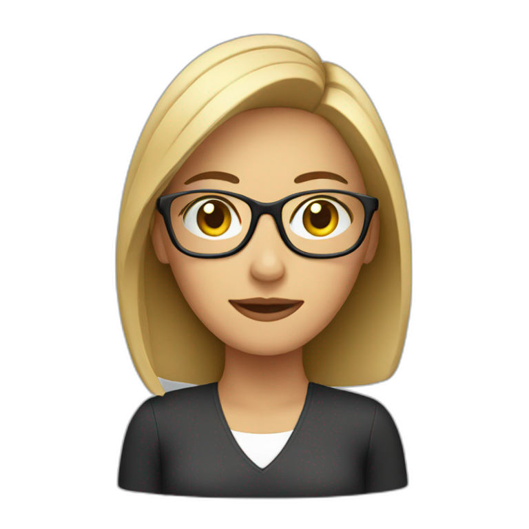 Woman with glasses at computer emoji
