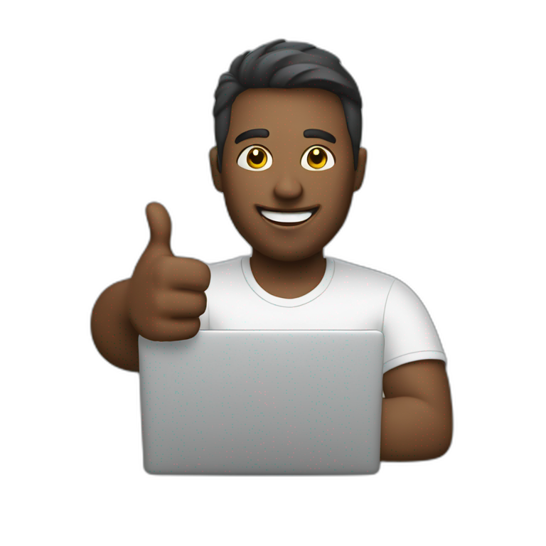 man holding laptop thumbs up emoji