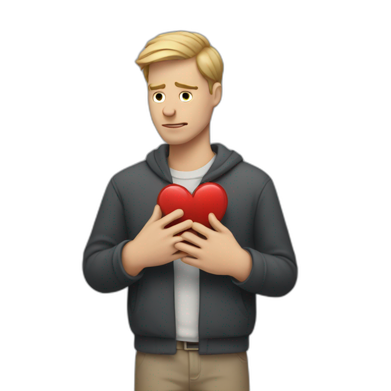 White man holding a broken heart emoji