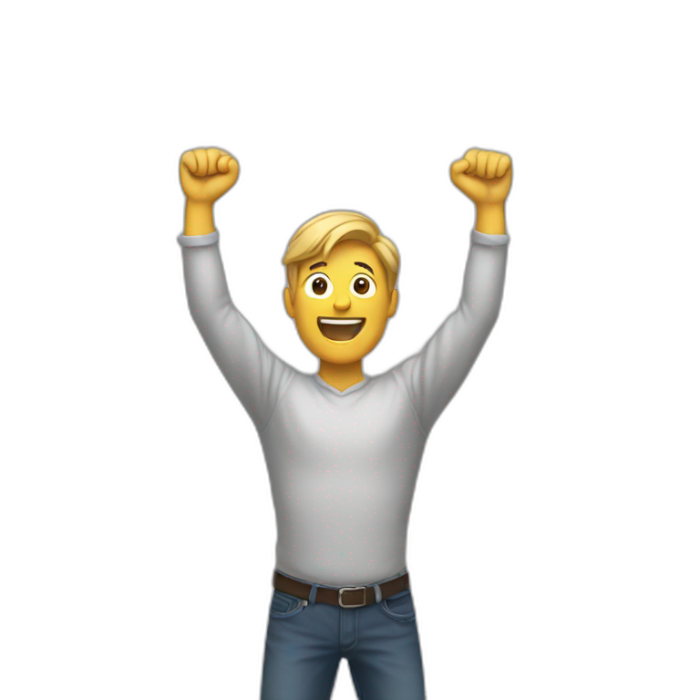 excited man with arms raised above head emoji