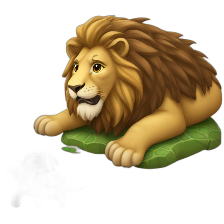 Un lion sur une tortue emoji