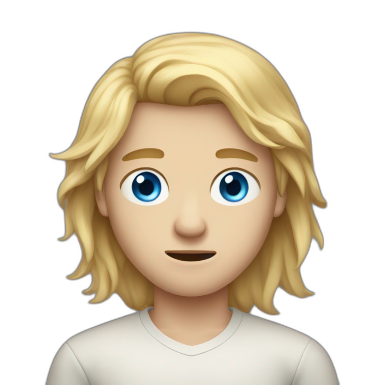 Frowning blue-eyed teen-ager boy with long blond hair emoji