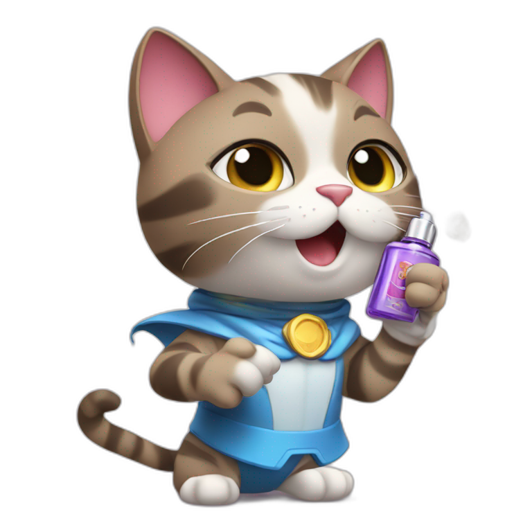 super hero cat spraying perfume emoji