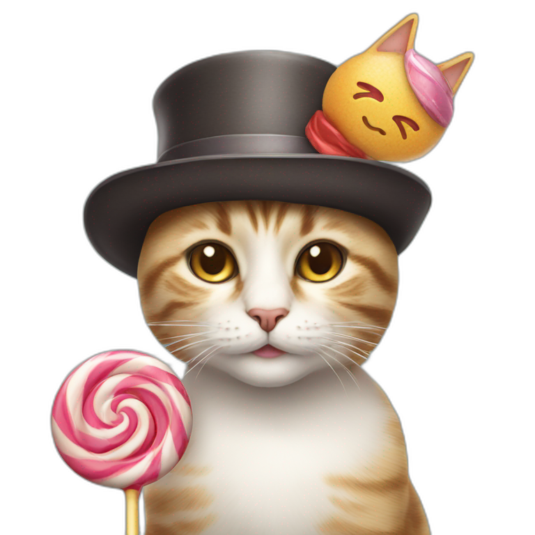 Cat with hat and lollipop  emoji