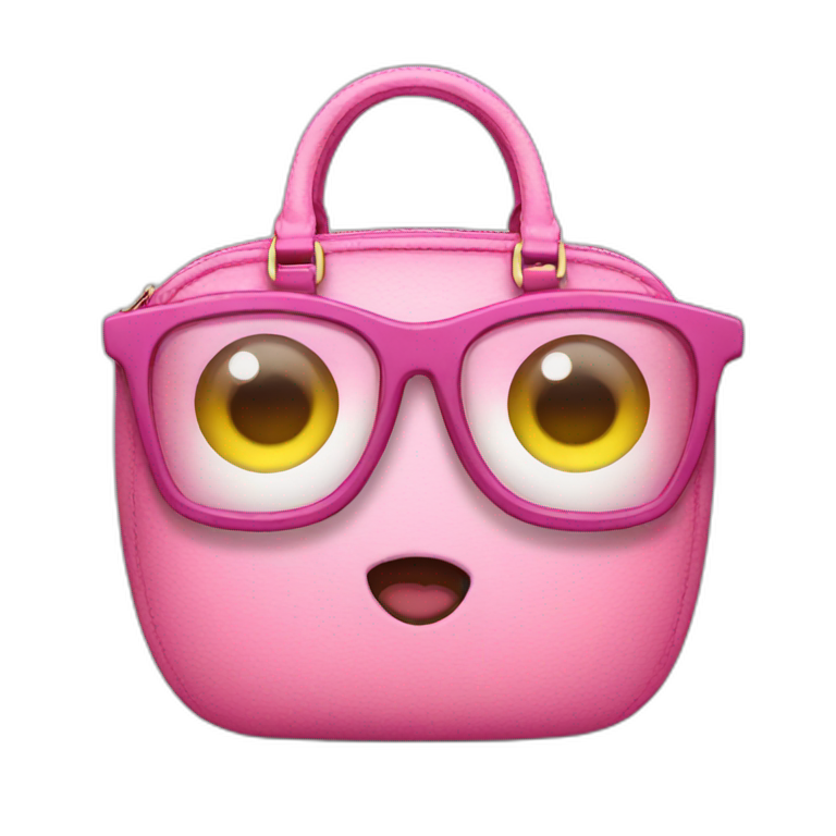 A pink purse with eyes and glasses emoji