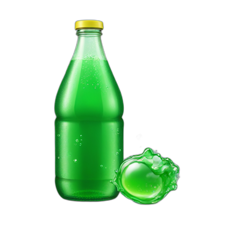 Glass bottle of sprite with green liquid emoji