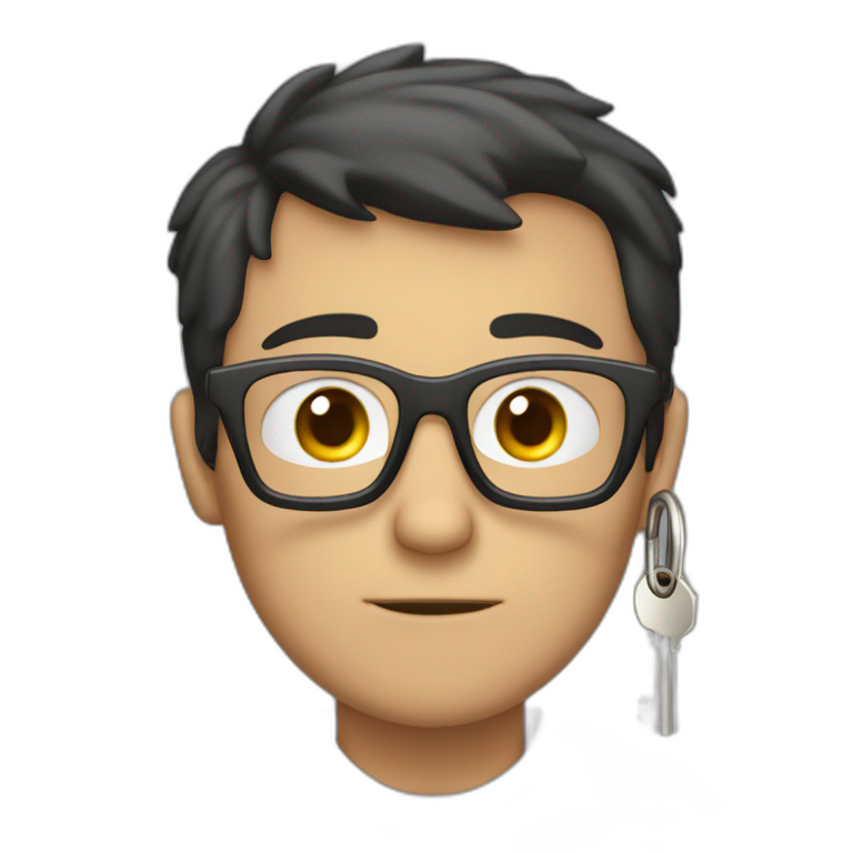 dark-short-haired man with glasses, struggling to fit a key into a lock emoji