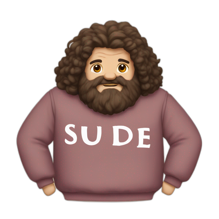 Rubeus Hagrid wears a Sweatshirt with the word Sude on it emoji