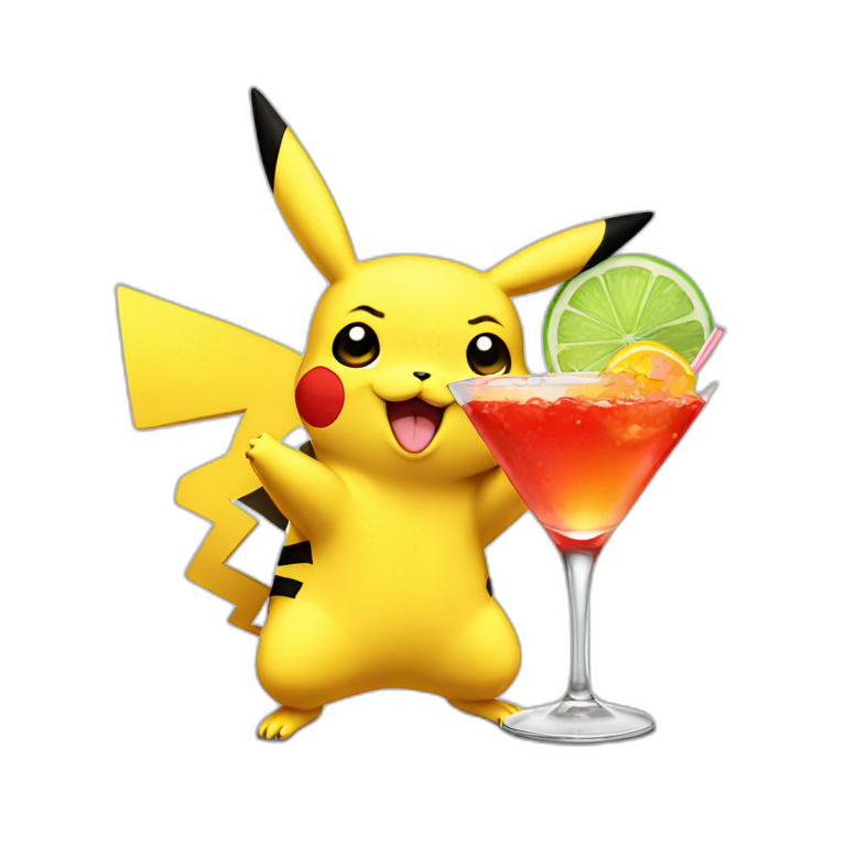 Pikachu holding cocktail emoji