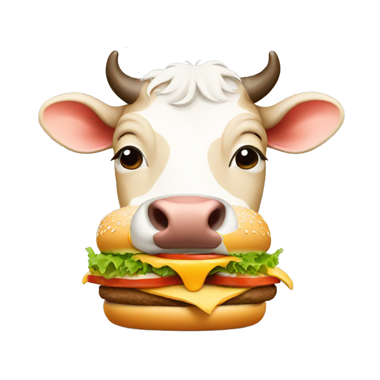 a cow eating a burger emoji
