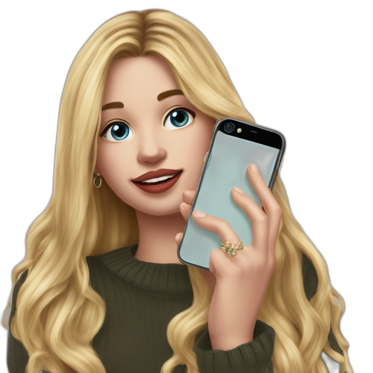 blonde girl holding phone emoji