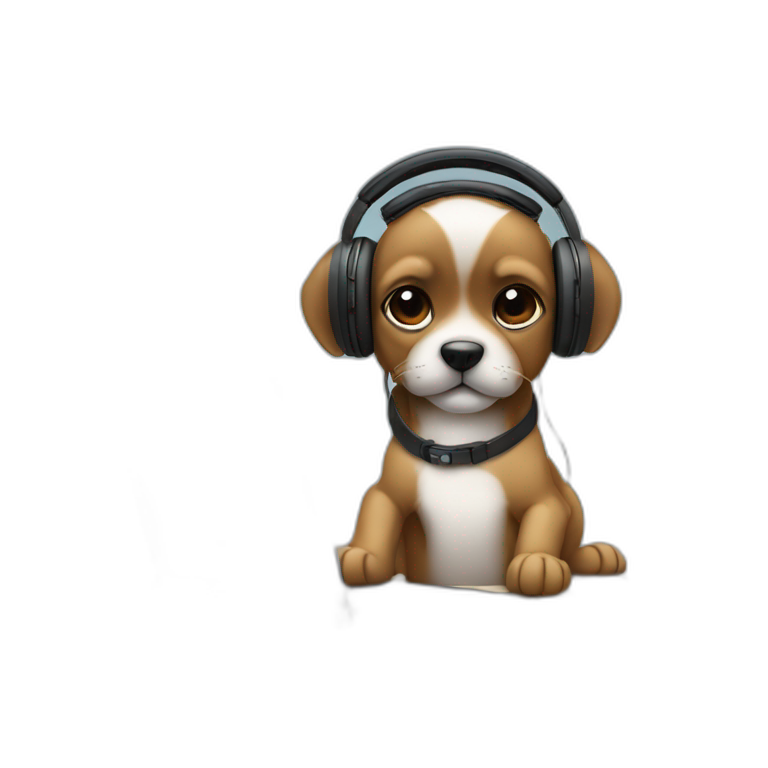 Petit brabancon in headphones at the computer emoji