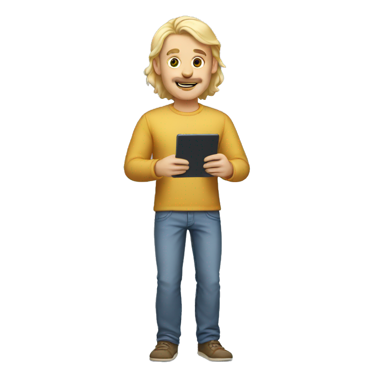 blonde dad tall full body holding tablet emoji