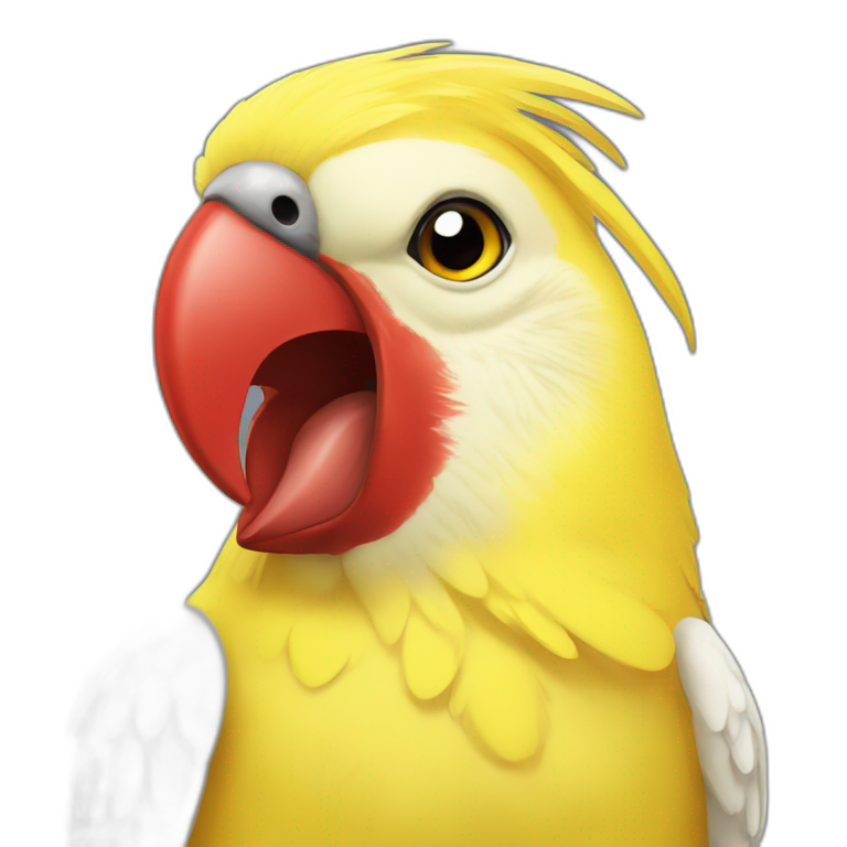 yellow cockatiel with red angry emoji cheeks emoji