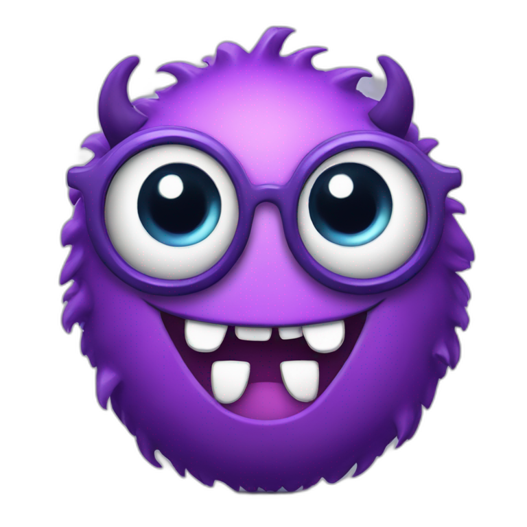 violet nerdy monster with a question mark emoji