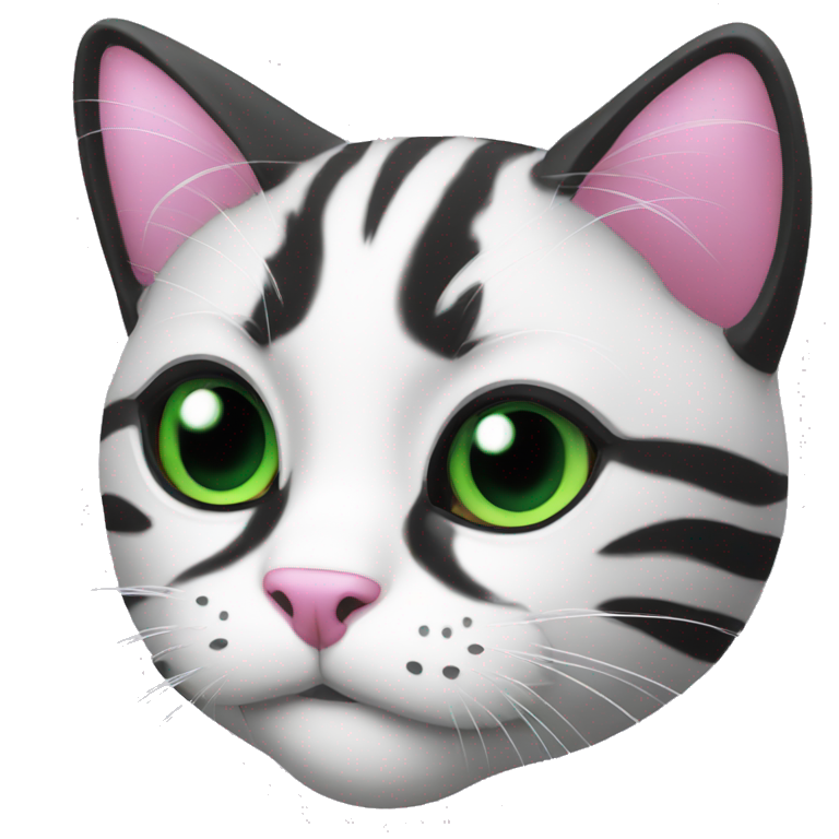 black and white with green eyes happy cat emoji with pink nose emoji